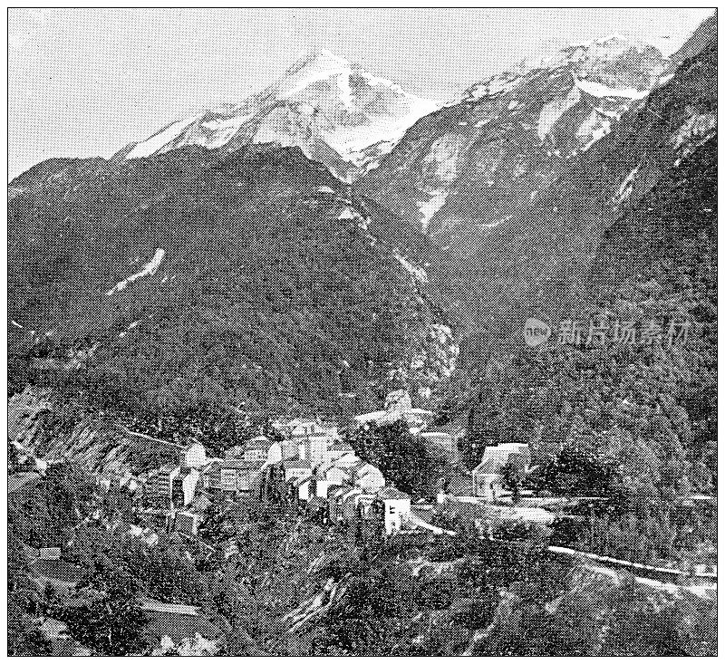 法国古董旅行照片:比利牛斯山，Eaux Bonnes村庄，Pic de Ger